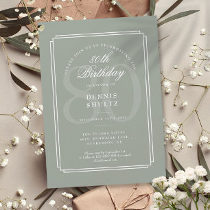 Invitation Classic Deco Sage et Blanc 80e anniversaire
