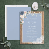 Classic Dusty Blue Blush Rustic Wood Lace Script