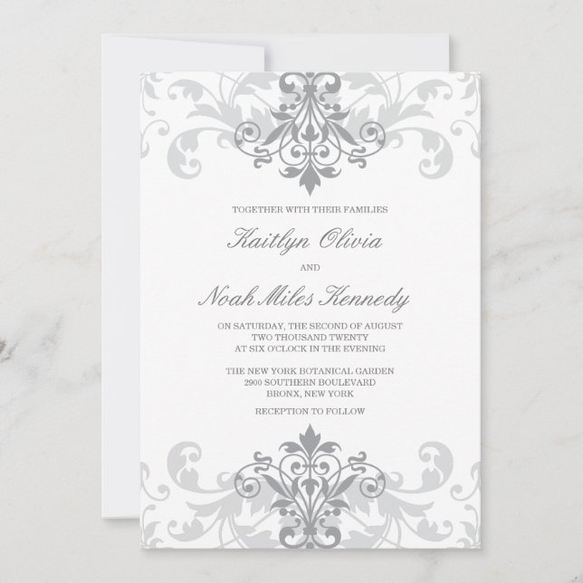 Invitation Classic & Elegant Argent Fer Mariage catholique (Devant)