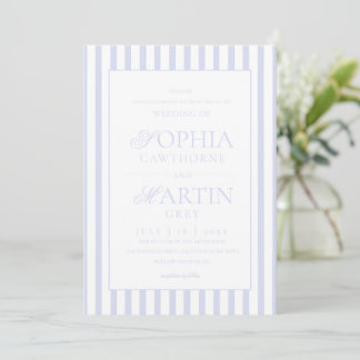 Invitation Classic Elegant Blue Striped Wedding 
