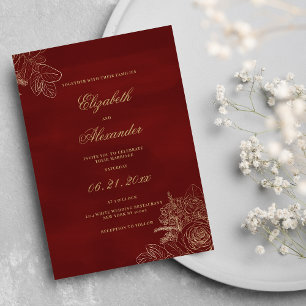 Invitation Classic élégant bouillon or fleurs mariage