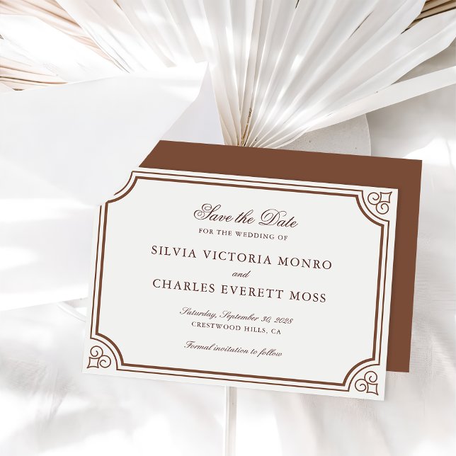 Invitation Classic Elegant Brown & Ecru Wedding Enregistrer l (Créateur téléchargé)