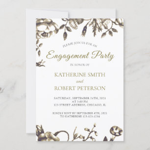 Invitation Classic Elegant Gold Vintage Flowers Fiançailles
