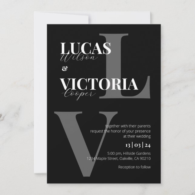 Invitation Classic Elegant noir et blanc Mariage Monogramme (Devant)