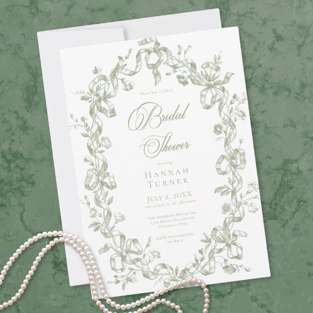 Invitation Classic Elegant Sage Oval Ribbon Bridal Shower (Classic Elegant Sage Oval Ribbon Bridal Shower Invitation)
