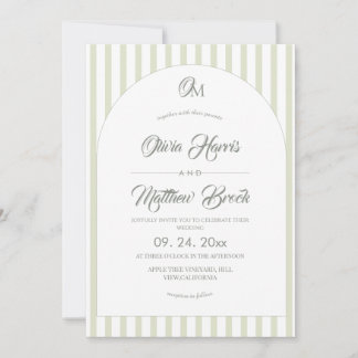 Invitation Classic Elegant⎮Sage Stripe Wedding 