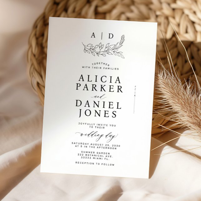 Invitation Classic elegant white black monogram wedding (Créateur téléchargé)