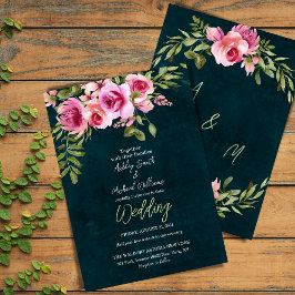 Invitation Classic Emerald Vert Floral Dark Moody Mariage