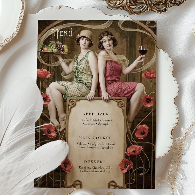 Invitation Classic Figurative Art Nouveau Wedding Menu Card (Créateur téléchargé)