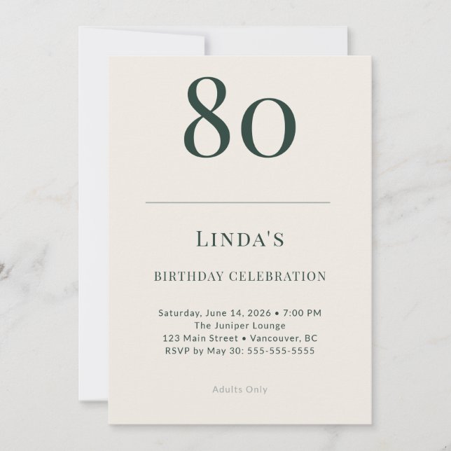 Invitation Classic Forest & Linen 80th Birthday Celebration (Devant)