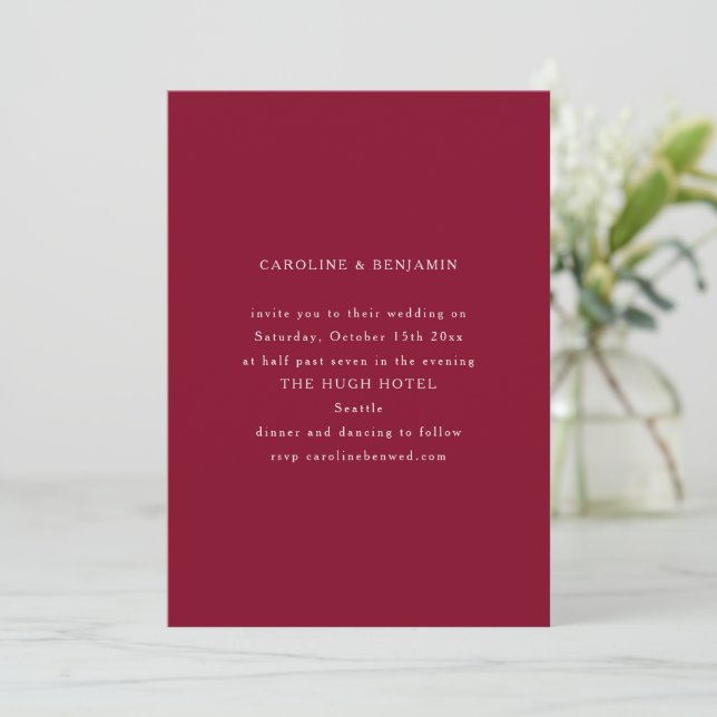 Invitation Classic Formal Burgundy Minimalist Wedding (Debout devant)