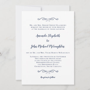Invitation Classic Formal Elégant Mariage Bleu de la Marine B