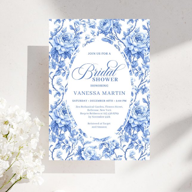 Invitation Classic French Toile de Jouy Navy Bridal Shower  (Classic French Toile de Jouy Navy Bridal Shower Invite)