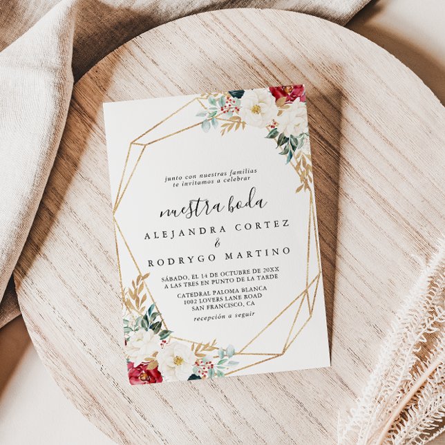 Invitation Classic Gold Bourgogne Blanc Floral Nuestra Boda (Créateur téléchargé)