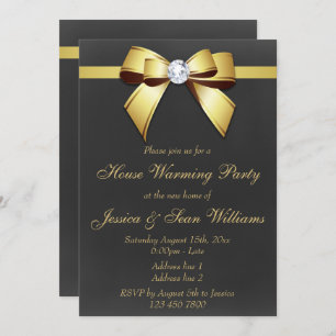 Invitation Classic Gold Bow House Warming Party