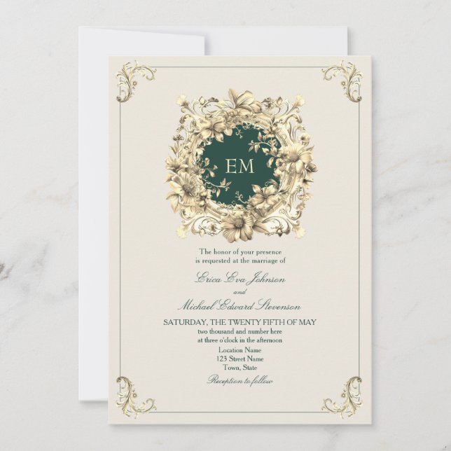 Invitation Classic Gold et Emerald Green Mariage (Devant)