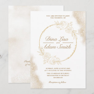 Invitation Classic Gold Floral Elegant Chic Mariage