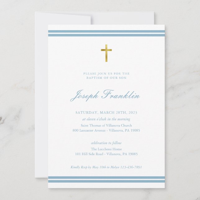 Invitation Classic Gold Foil Boys Baptism Communion Invitatia (Devant)