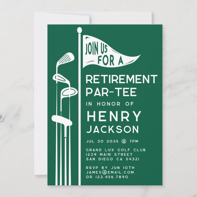 Invitation Classic Golf Clubs Retraite Party Green (Devant)
