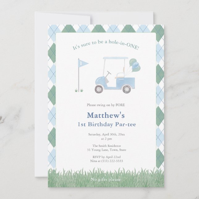 Invitation Classic Golf Pattern 1st Birthday Par-tee Party (Devant)