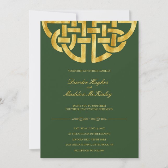 Invitation Classic Green Gold Celtic Knot Handfasting (Devant)