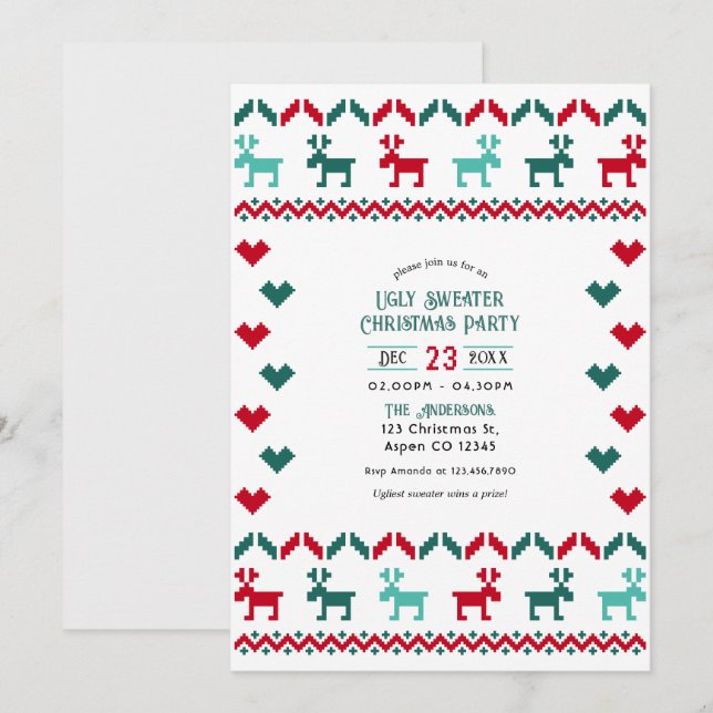 Invitation Classic Holiday Knit Ugly Sweater Christmas Party (Devant / Derrière)