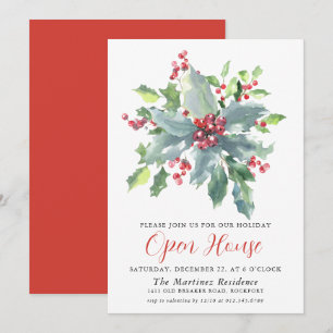 Invitation Classic Holly Berry Maison ouverte de vacances