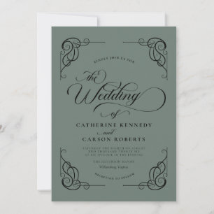 Invitation Classic Moderne Calligraphie Mariage - Dusty Turqu