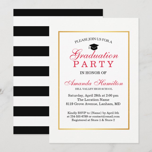 Invitation Classic moderne fausse or Frame Graduation (Devant / Derrière)