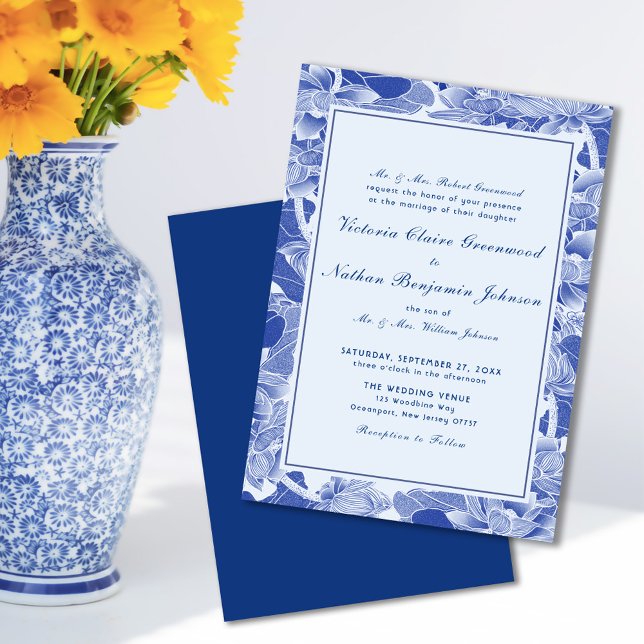 Invitation Classic Moderne Rétro Bleu Chinoiserie Mariage (Créateur téléchargé)