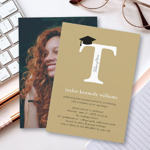 Invitation Classic Monogramme Alphabet T Photo Graduation Par