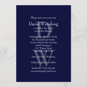 Invitation Classic Navy Bar Mitzvah