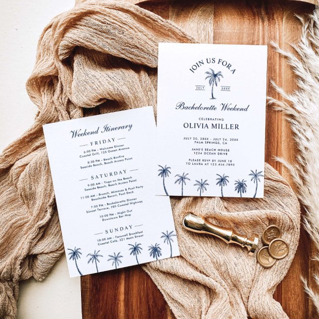 Invitation Classic Navy Beach Bachelorette Week-end Itinérair (Créateur téléchargé)