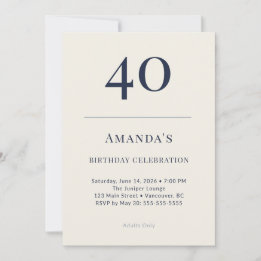 Invitation Classic Navy & Cream 40th Birthday Celebration Inv