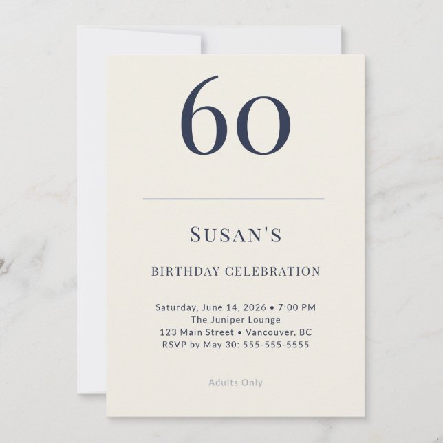Invitation Classic Navy & Cream 60th Birthday Celebration (Devant)