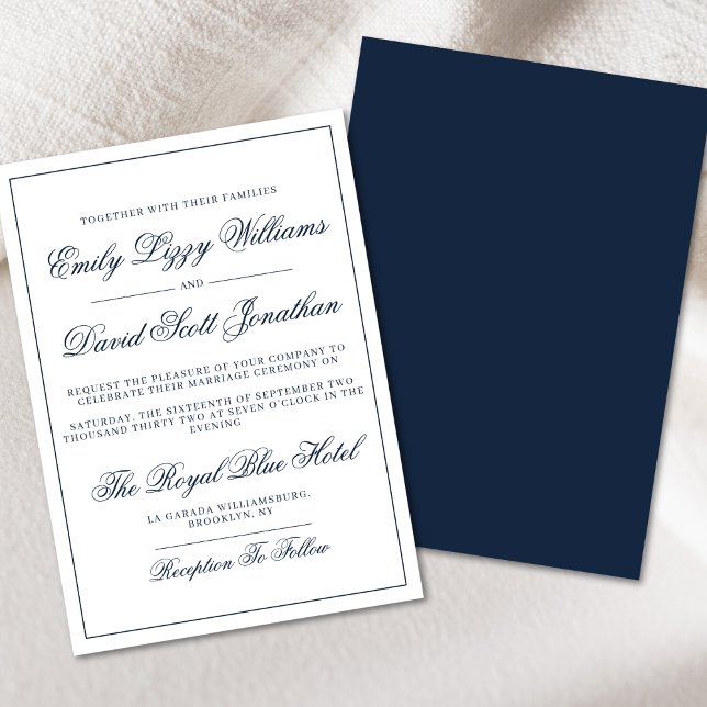 Invitation Classic Navy Élégance Script Regal (Créateur téléchargé)