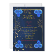 Classic Navy Floral Wedding Invite Template