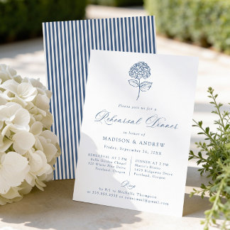 Invitation Classic Navy Hydrangea Wedding Rehearsal Dinner