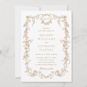 Invitation Classic or Victorien Français Floral Mariage