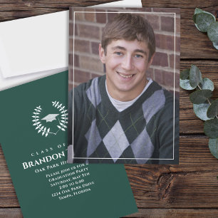 Invitation Classic Photo Dark Green Laurel Feuille
