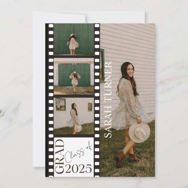 Invitation Classic Photo Strip 2025 Chic Graduation Party (Devant)