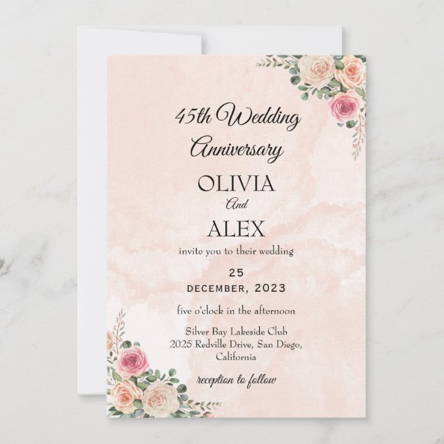 Invitation Classic Pink Cream Floral Wedding Anniversary  (Devant)