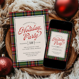 Invitation Classic Plaid Retro Script Fête de vacances