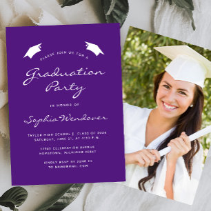 Invitation Classic Purple White Graduation Party 2024