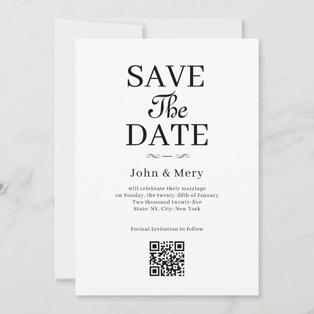 Invitation Classic QR Code Photo Wedding Save The Date (Devant)