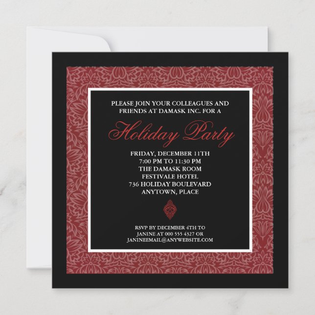 Invitation Classic Red Damask Corporate Holiday Party (Devant)