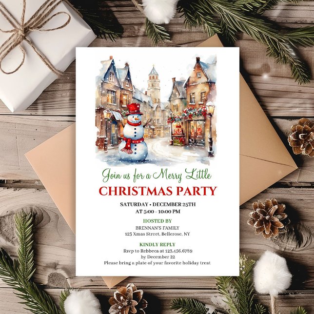 Invitation Classic red green Christmas scene party card (Classic red green Christmas scene party card)