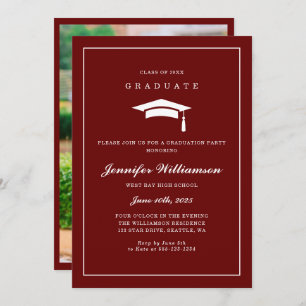 Invitation Classic Red & White Script Graduation Photo