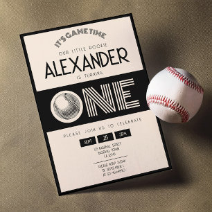 Invitation Classic Retro Black Baseball 1er Anniversaire