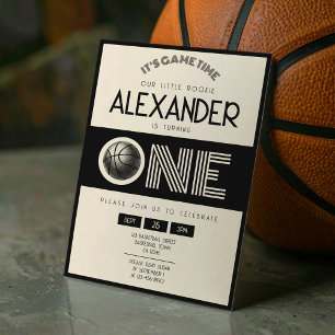Invitation Classic Retro Black Basketball 1er anniversaire